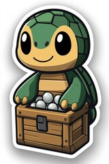 Poster - Cute Turtle Holding a Treasure Chest Full of Pearls