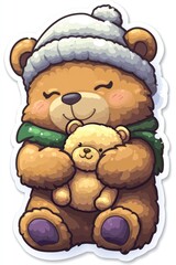 Poster - Cute Bear Holding a Teddy Bear in Winter Outfit