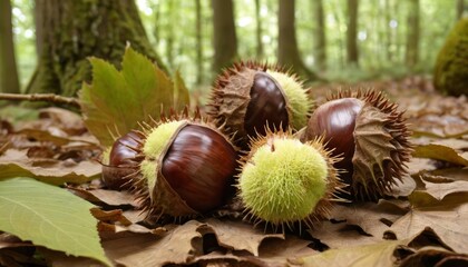 Wall Mural -  Autumns bounty  A forest floor adorned with acorns and leaves