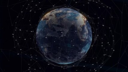 Sticker - Rotating Earth with network connections and data points in animation