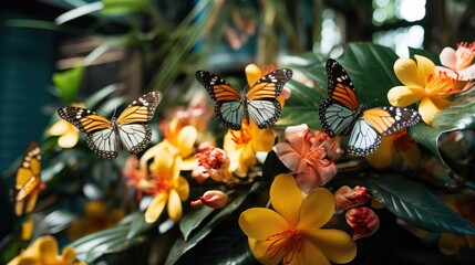 Canvas Print - butterflies on a flower close up  