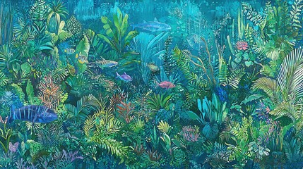 Underwater Tropical Paradise   Vibrant Coral Reef with Fish and Lush Greenery