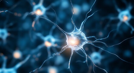 Poster - Neuron Cell D Render Microscopic View of Neural Network