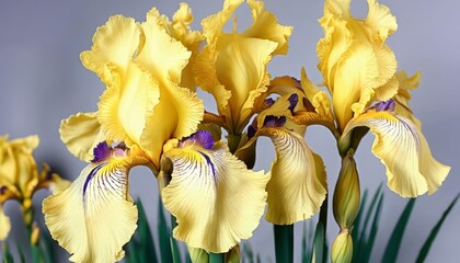 Wall Mural -  Blooming beauty  A bouquet of vibrant yellow and purple irises