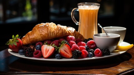 Poster - breakfast with coffee and croissant