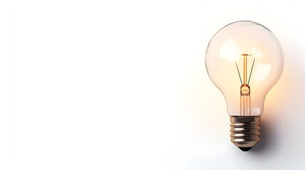 Poster - A glowing light bulb isolated on a plain white background symbolizing a new idea breakthrough or innovative solution  The bright illumination evokes a sense of intellectual discovery