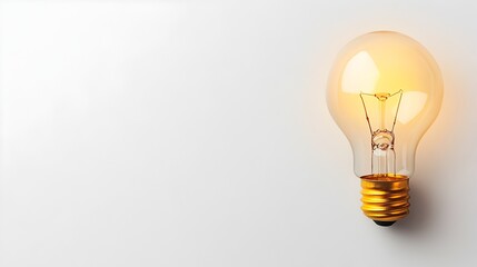 Poster - Glowing light bulb on a white background representing a new innovative idea creative intellectual breakthrough  The bright illumination symbolizes the spark of genius problem solving