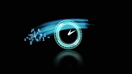Poster - Animating binary code and digital speedometer on black background
