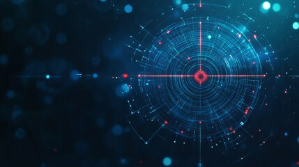 Poster - Abstract image of a Target. Vector business concept. With dark blue background. Low poly wireframe with lines, dots and glowing particles