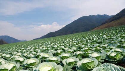 Sticker -  Vibrant green field of cabbage under clear blue sky