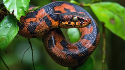 Wall Mural - Close-up of a Black and Orange Snake Wrapped Around a Branch