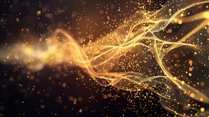 Canvas Print - Abstract gold wave of particles and light in a dynamic, flowing motion