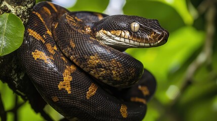 Wall Mural - A Black and Yellow Snake Wrapped Around a Tree Branch