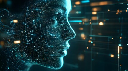 Poster - Close up view of a visually stunning virtual twin displaying intricate data overlays offering a glimpse into the future of advanced technology analytics and digital visualization