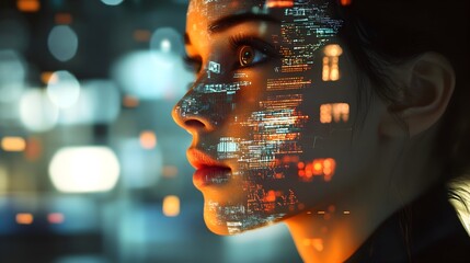 Aufkleber - A close up view of a futuristic virtual twin displaying intricate data overlays showcasing the power of advanced digital analytics and visualization technology