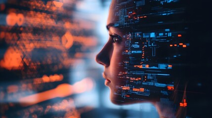 Poster - Closeup of a cutting edge virtual twin displaying intricate data overlays showcasing the power of advanced data visualization and analytics for driving innovation and delivering valuable insights