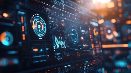 Poster - a close up view of a virtual twin displaying intricate data overlays visualizing complex information