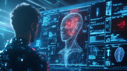 Poster - futuristic medical digital twin showcasing a sleek high tech interface displaying comprehensive heal
