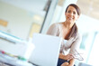 © ReeseBuyout2/peopleimages.com - Business, woman and thinking with smile in office for consultation, ambition and appointment planning. Happy, administrator and glasses with digital for about us, proposal goals and career experience