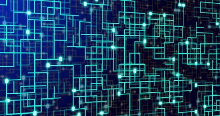 Poster - Digital circuit board and data flow animation over blue background