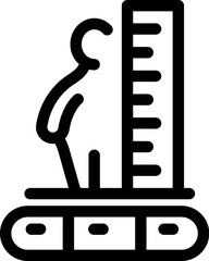 Poster - Line vector icon of a doctor measuring a patient's height while standing on a scale