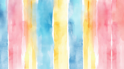 Wall Mural - A striped watercolor pattern with alternating shades of pastel blue, yellow, and orange.