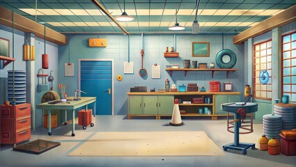 a repair shop environment illustration background