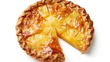 A rustic, homemade pineapple pie with a rustic, hand-crimped crust and a gooey, caramelized pineapple filling