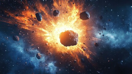 Epic Cosmic Explosion of Colliding Asteroids in the Vastness of Space