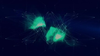 Poster - Abstract green shapes and connecting lines animation over dark background