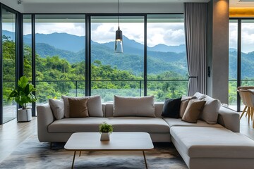 Wall Mural - Modern Living Room with Mountain View.