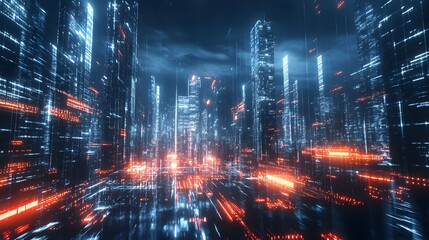 Poster - aerial view of a futuristic smart city powered by digital twin technology showcasing a modern archit