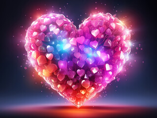 Wall Mural - Valentines day card with light effect and two hearts.