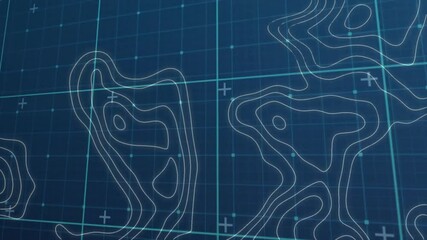 Poster - Animating topographic map lines and grid over blue background