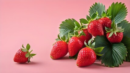 Wall Mural - fresh strawberries with a slightly pink background wallpaper 