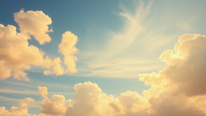 Canvas Print - Fluffy clouds in the afternoon sky over a serene landscape