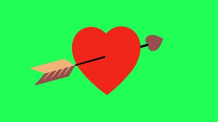 4k video valentine's day footage with heart or love arrow illustration on green screen background. 4
