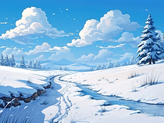 Wall Mural - Lovely winter landscape with flat design.