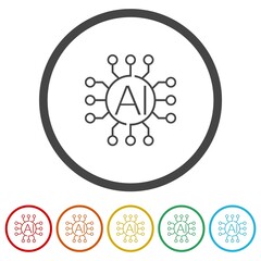 Canvas Print - AI network icon. Set icons in color circle buttons