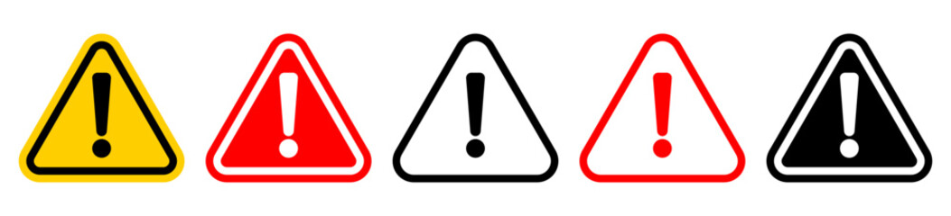 Wall Mural - warning sign symbol, red, yellow, black alert hazard and danger vector icon for traffic, error icon,