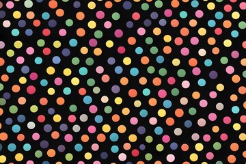 Wall Mural - A playful polka dot pattern with multicolored dots on a contrasting black background, AI Generated