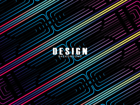Futuristic abstract technology shining rainbow light lines with modern lines pattern black background. Vector minimal line background with text for social media covers, headers, etc.	