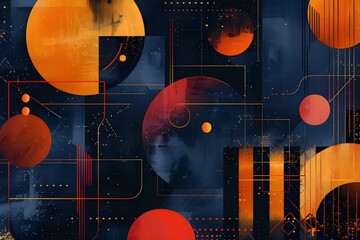 Wall Mural - Abstract Geometric Design with Orange and Red Circles