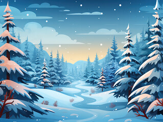 Wall Mural - Christmas background with a snowy tree landscape