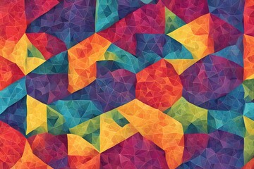 Wall Mural - A vibrant rainbow colored geometric pattern with overlapping circles and triangles, AI Generated