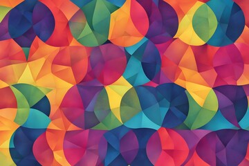 Wall Mural - A vibrant rainbow colored geometric pattern with overlapping circles and triangles, AI Generated