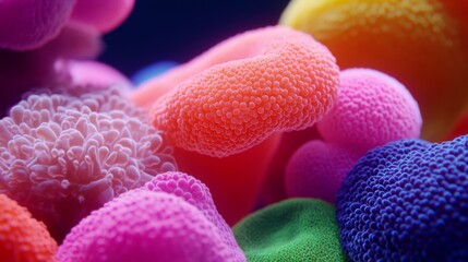 An underwater scene featuring neoncolored coral reefs emitting a soft glow in various shades of pink green and blue Small glowing fish swim among the corals adding movement and life to the image The w