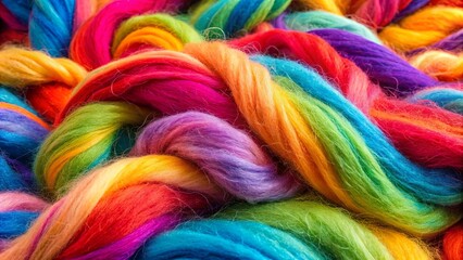 Close up of vibrant colored wool fibers, wool, texture, close up, vibrant, colorful, material, soft, fabric, craft, knitting