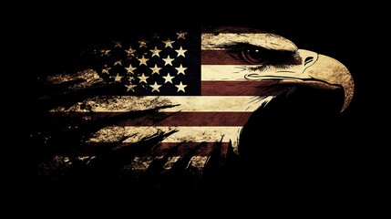 Bald Eagle Profile with Distressed American Flag