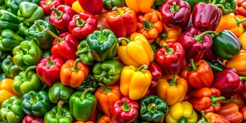 Wall Mural - Colorful bell peppers stacked in a neat pile , food, vegetables, bell peppers, colorful, green, red, yellow, organic, fresh